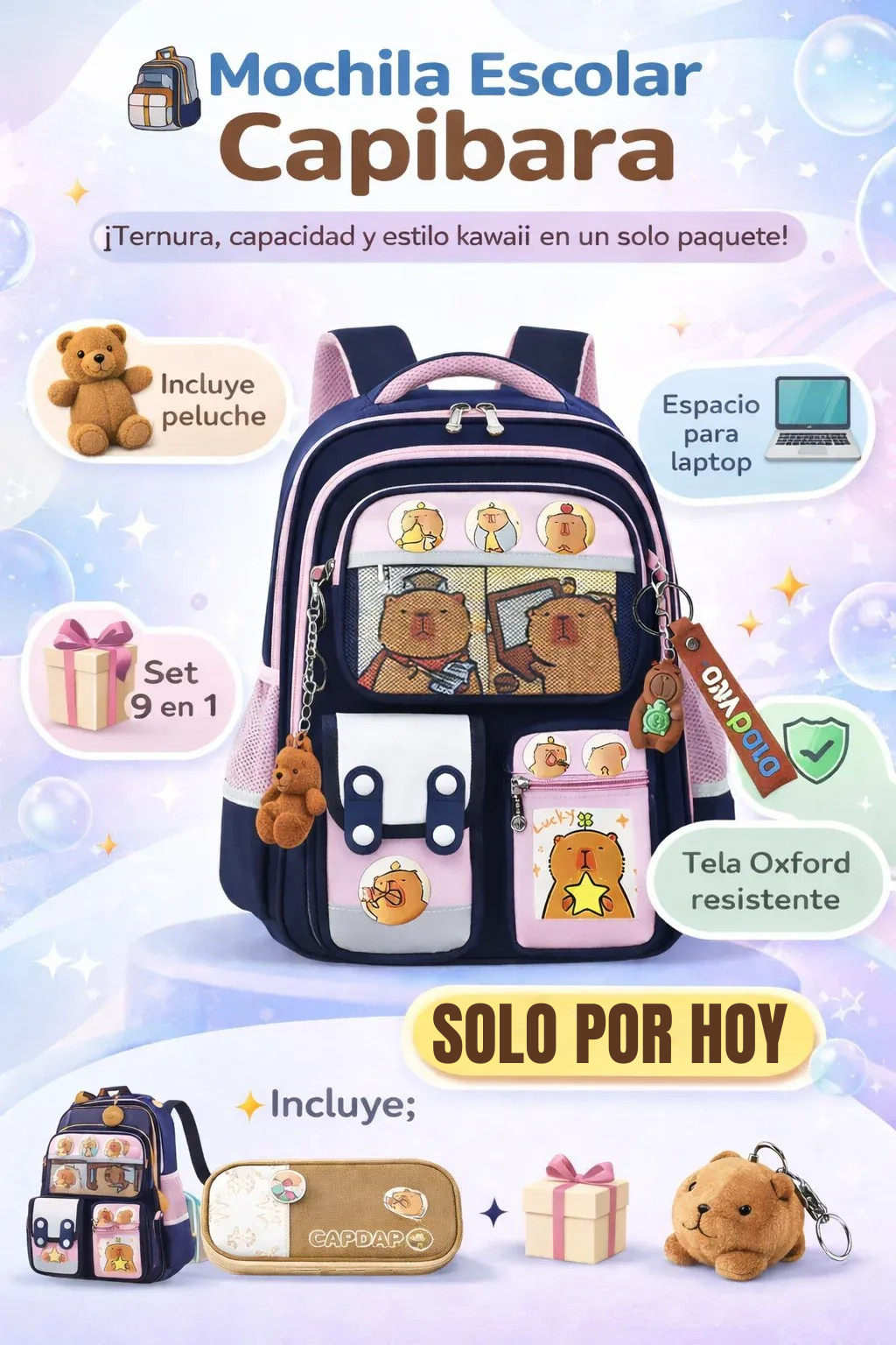 MORRAL DE CAPIBARA| iDEAL PARA ESTE REGRESO A CLASES, DÍA A DÍA O VIAJES (Copia)